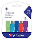 FLASH DRIVES, VERBATIM, 32GB, USB 2.0 TYPE A, ASSORTED COLORS, 5/CT THUMBNAIL